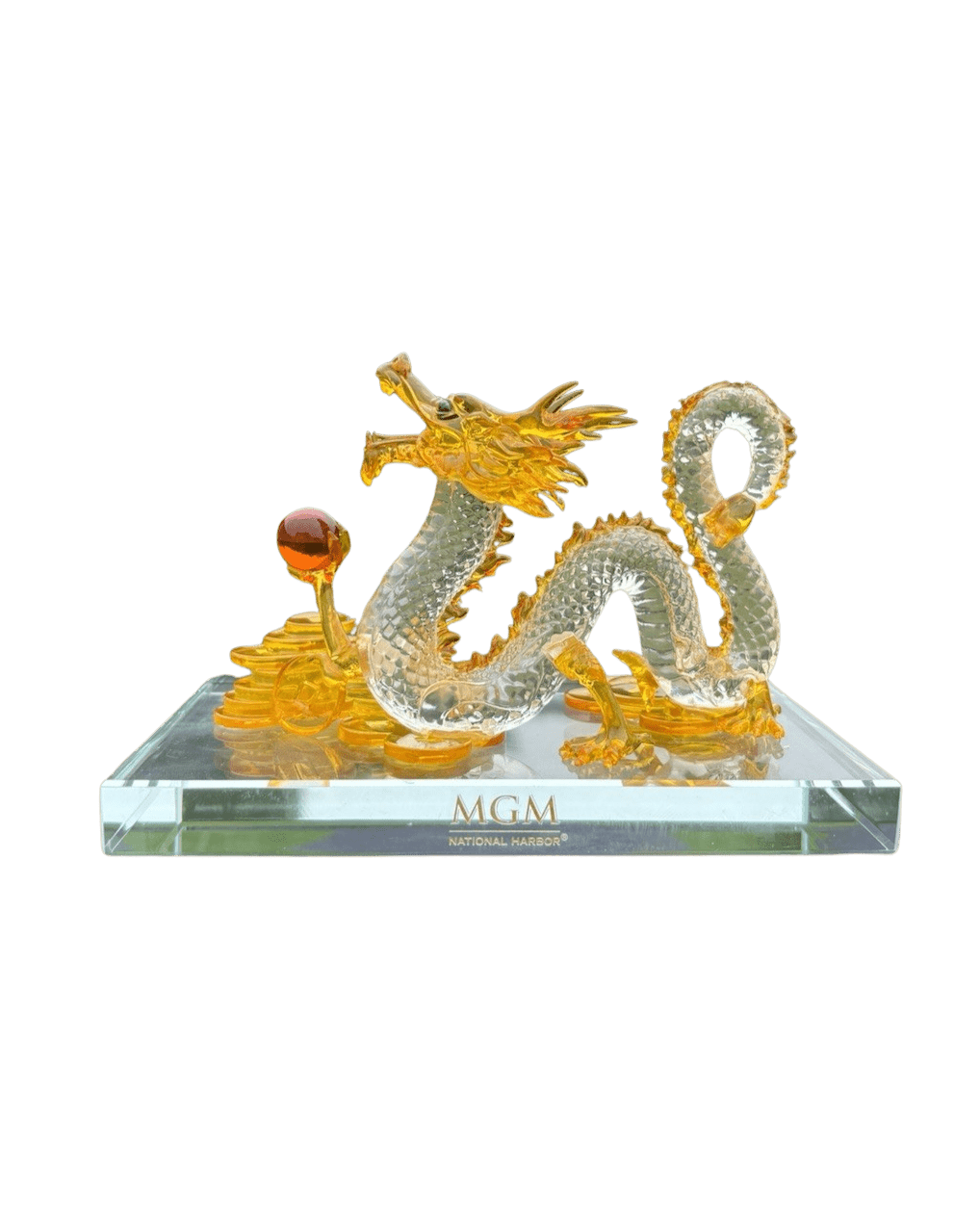 Handcrafted glass dragon figurine for MGM Resorts Lunar New Year, designed by Silverstone Design Inc.