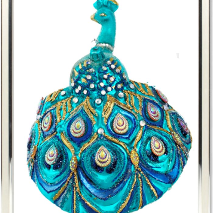 Blue glass Peacock ornament in silver frame copy