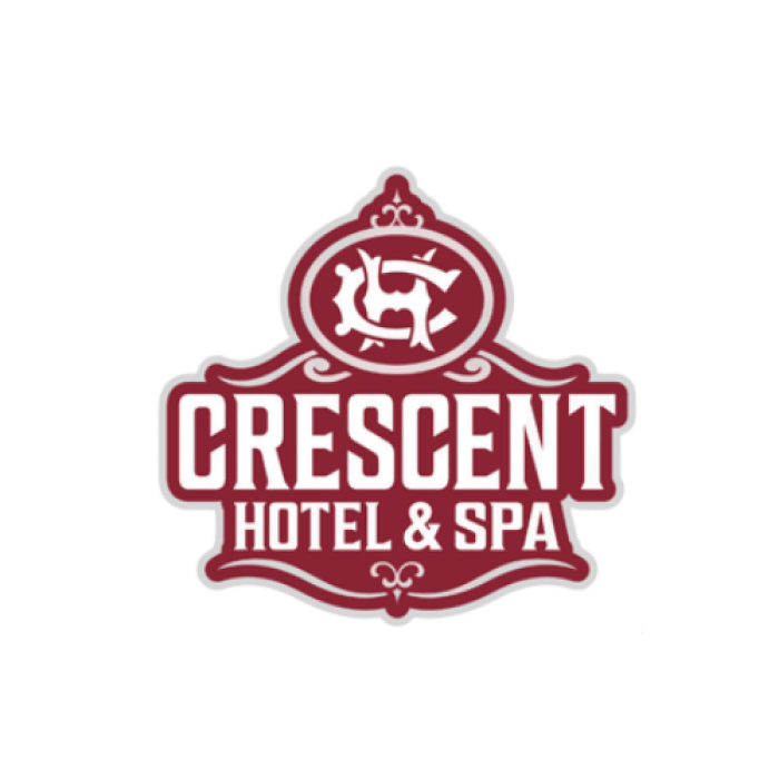 Crescent Hotel logo - custom snow globe design featuring the historic hotel, created by Silverstone Design