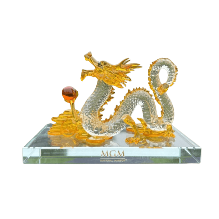 Handcrafted glass dragon figurine for MGM Resorts Lunar New Year, designed by Silverstone Design Inc.