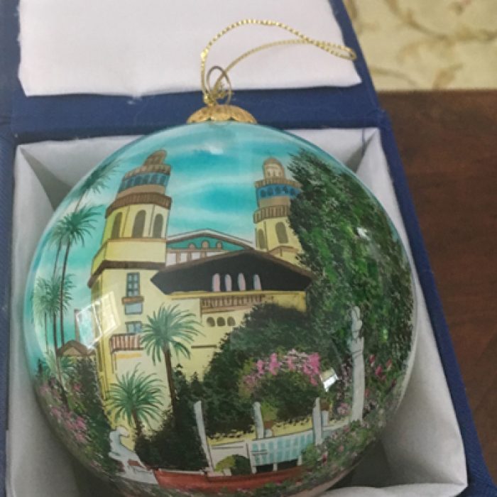 HEARST CASTLE INSIDE PAINTED GLASS BALL ORNAMENT