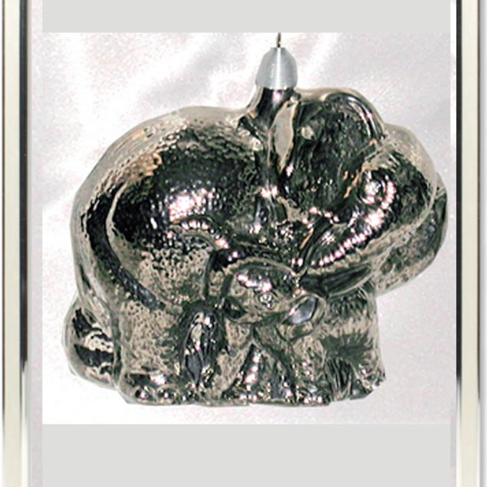 John Landrum Bryant SILVER PLATED GLASS ELEPHANT ORNAMENT IN SILVER FRAME