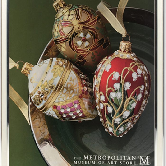 METROPOLITAN MUSEUM OF ART HOLIDAY CATALOG COVER faberge eggs in silver frame copy